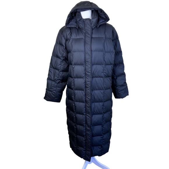 Land's End Sz M Quilted Down Full-length Jacket Black Puffer Winter Coat Hooded - Picture 5 of 16